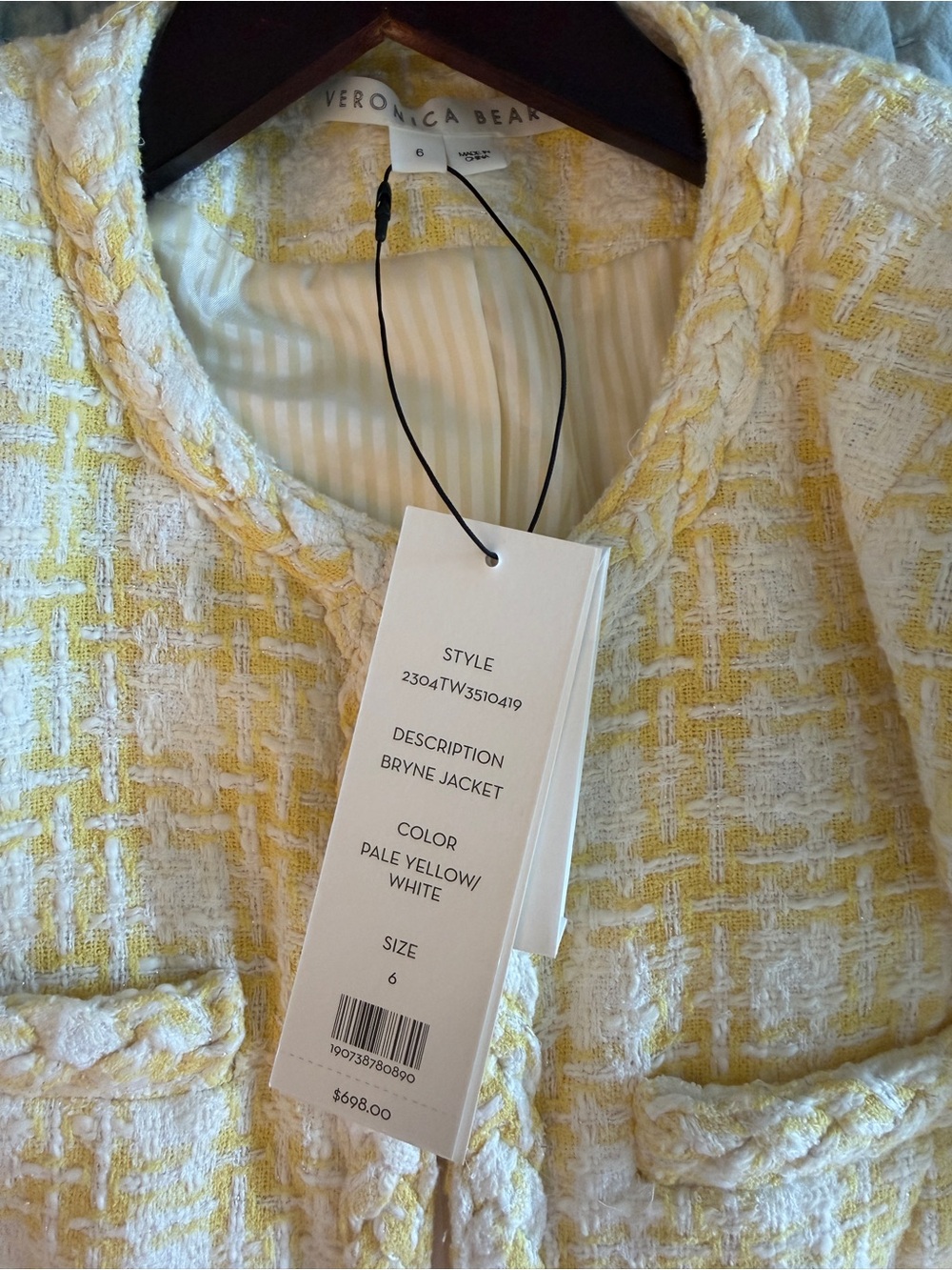 NWT Veronica Beard Yellow and White Tweed Cropped Blazer size 6 - Picture 3 of 3